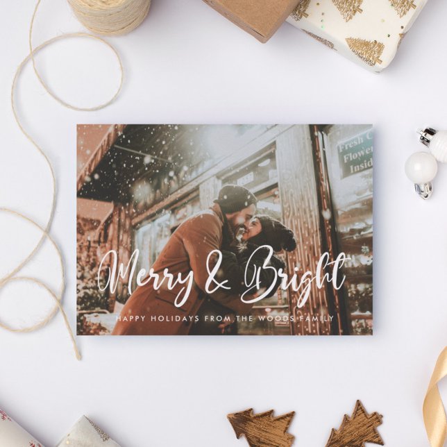 Cartes Pour Fêtes Annuelles Moderne Chic Joyeux et brillant Photo de Noël (Créateur téléchargé)