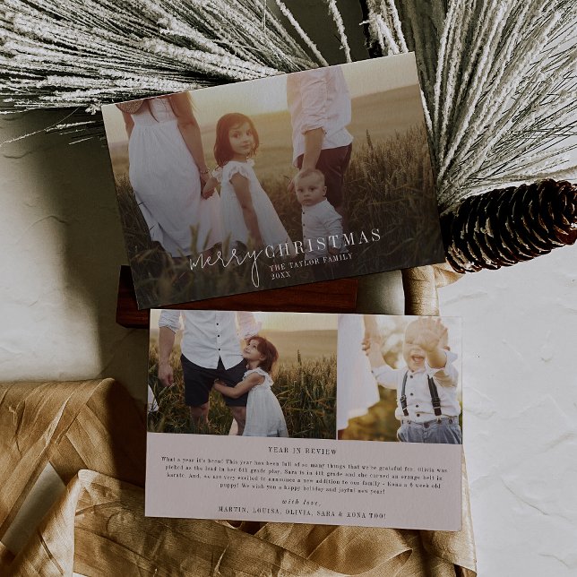 Cartes Pour Fêtes Annuelles Moderne Chic Neutral Photo Overlay Family News (Créateur téléchargé)