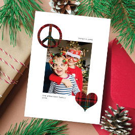 Cartes Pour Fêtes Annuelles Moderne Chic Paix & Amour Rouge Tartan 1 Photo