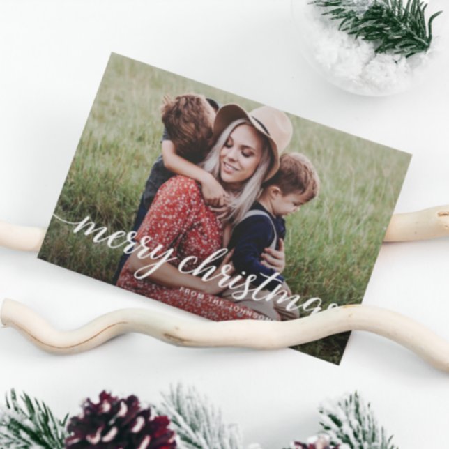 Cartes Pour Fêtes Annuelles Moderne Chic Personnalisé 2 Photos Joyeux Noël Fam (Créateur téléchargé)