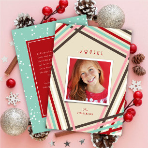 Cartes Pour Fêtes Annuelles Moderne Coloré Fun Candy Stripes Noël Photo