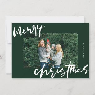 Cartes Pour Fêtes Annuelles moderne design blanc & vert photo joyeux noël