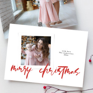 Cartes Pour Fêtes Annuelles moderne design rouge blanc joyeux photo de noël