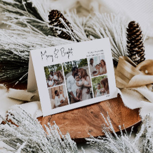 Cartes Pour Fêtes Annuelles Moderne écriture Joyeux et lumineux plié cinq phot