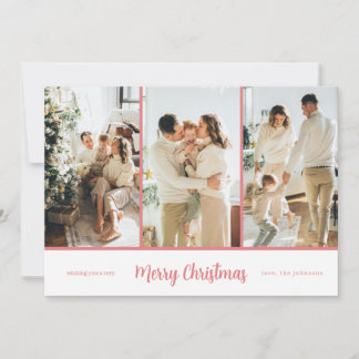 Cartes Pour Fêtes Annuelles Moderne Élégant 3 Photo Script Rose