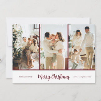 Cartes Pour Fêtes Annuelles Moderne Élégant 3 Photo Script Rouge