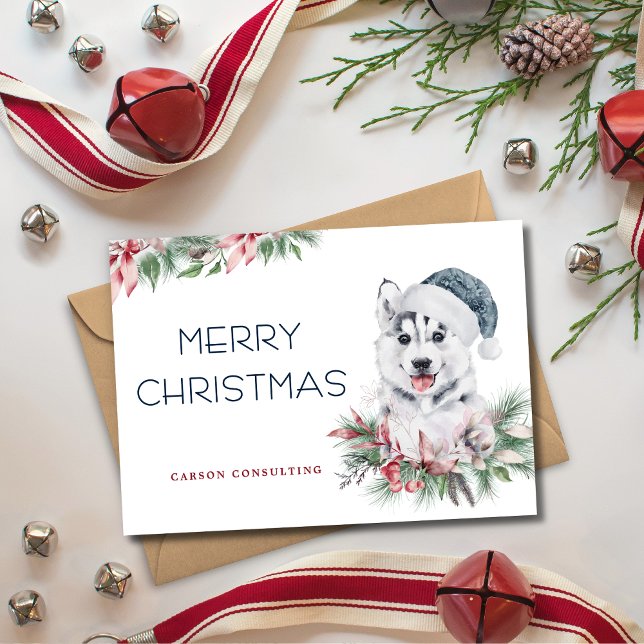 Cartes Pour Fêtes Annuelles Moderne Elegant Chien Husky Joyeux Noël Affaires (Créateur téléchargé)