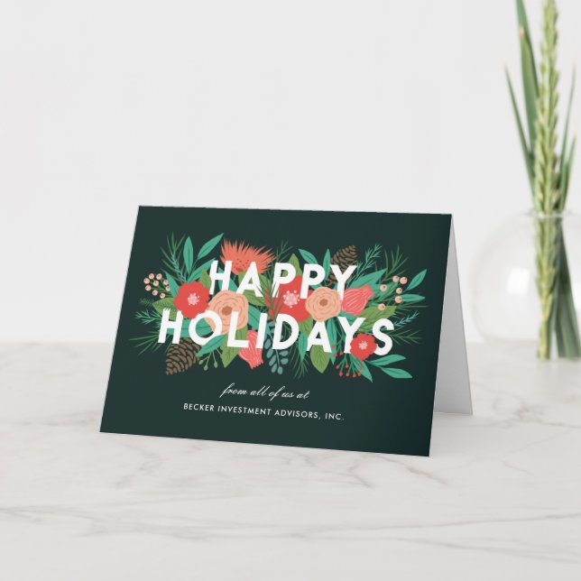 Cartes Pour Fêtes Annuelles Moderne Elégant Floral Joyeux Vacances Entreprise (Devant)