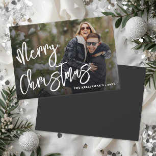 Cartes Pour Fêtes Annuelles Moderne Élégant Minimaliste Script 1 Photo Noël