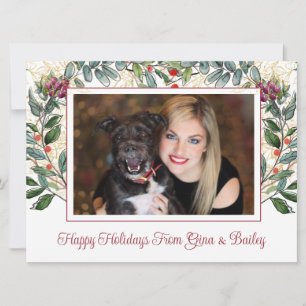 Cartes Pour Fêtes Annuelles Moderne Élégante Simple Noël Femme Chien Photo 