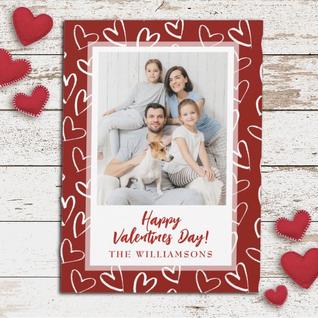 Cartes Pour Fêtes Annuelles Moderne et élégant Valentines (A cute red and white Valentines photo card. Personalize it with your photo and name)