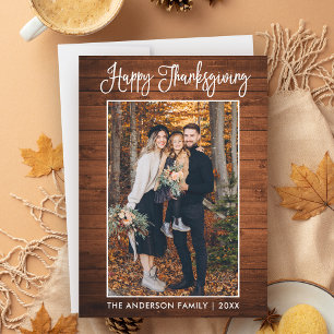 Cartes Pour Fêtes Annuelles Moderne Fun Calliage Photo Wood Thanksgiving