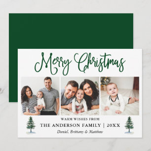 Cartes Pour Fêtes Annuelles Moderne Fun Calligraphie 3 Photos Pins Noël