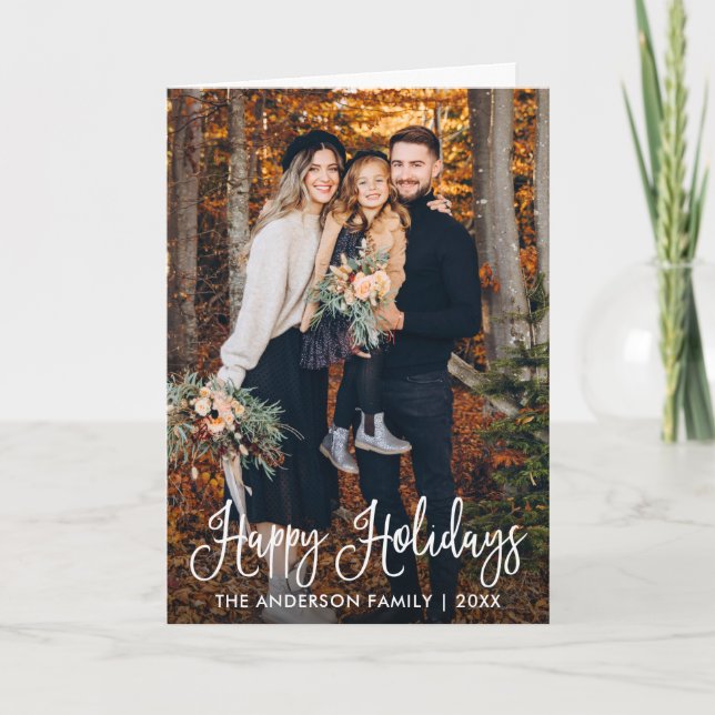 Cartes Pour Fêtes Annuelles Moderne Fun Calligraphie Famille Photo Plier (Devant)