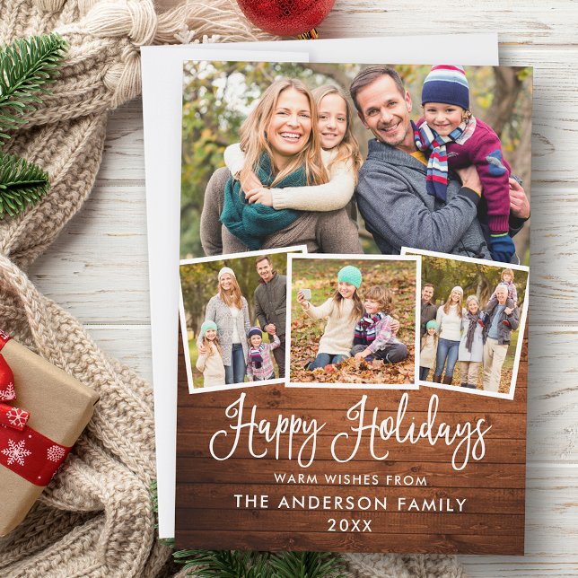 Cartes Pour Fêtes Annuelles Moderne Fun Calligraphie Joyeuses Vacances Bois 4  (Customize to add text to back of card.)