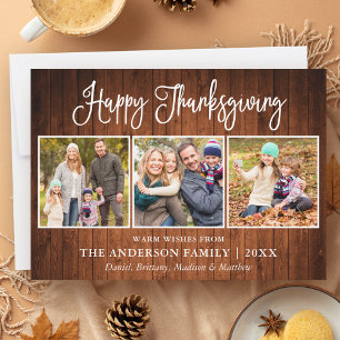 Cartes Pour Fêtes Annuelles Moderne Fun Calligraphie Thanksgiving 3 Photo Wood
