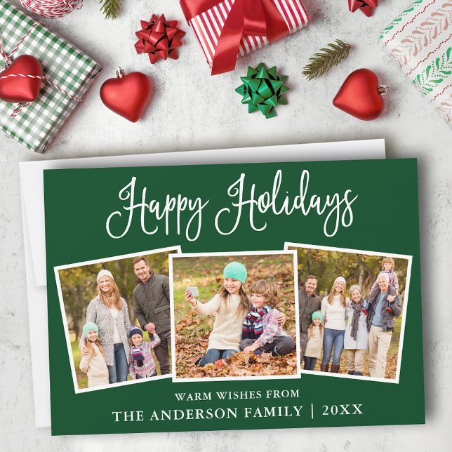 Cartes Pour Fêtes Annuelles Moderne Fun Calligraphie Vert 3 Photo (Customize to add text to back of card.)