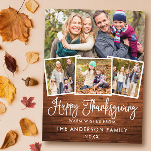 Cartes Pour Fêtes Annuelles Moderne Fun Calligraphy Wood 4 Photos Thanksgiving