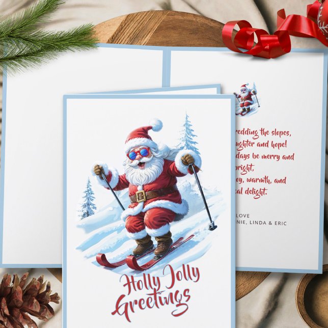 Cartes Pour Fêtes Annuelles Moderne Funky Fun Santa Claus Ski Noël (Créateur téléchargé)