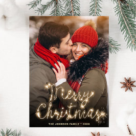 Cartes Pour Fêtes Annuelles Moderne Golden Sparkel Christmas PHOTO QR code
