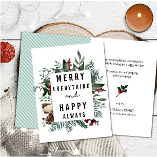 Cartes Pour Fêtes Annuelles Moderne Green Foliing Fun Script Magnolia Floral