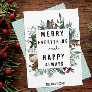 Cartes Pour Fêtes Annuelles Moderne Green Foliing Fun Script Magnolia Floral