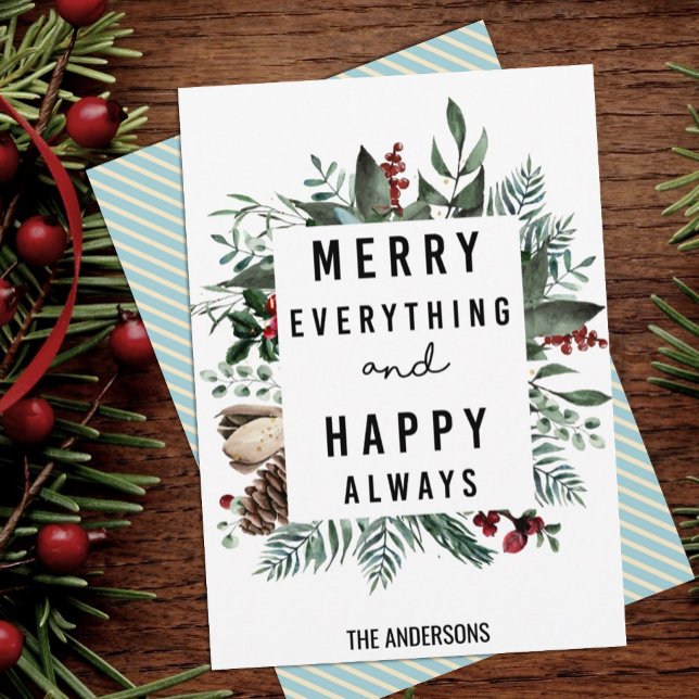 Cartes Pour Fêtes Annuelles Moderne Green Foliing Fun Script Magnolia Floral (Créateur téléchargé)