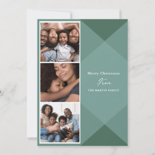 Cartes Pour Fêtes Annuelles Moderne Green Plaid Trois Photo Calligraphie
