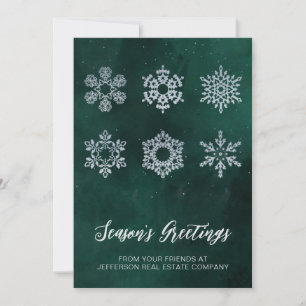 Cartes Pour Fêtes Annuelles Moderne Green Silver Snowflakes