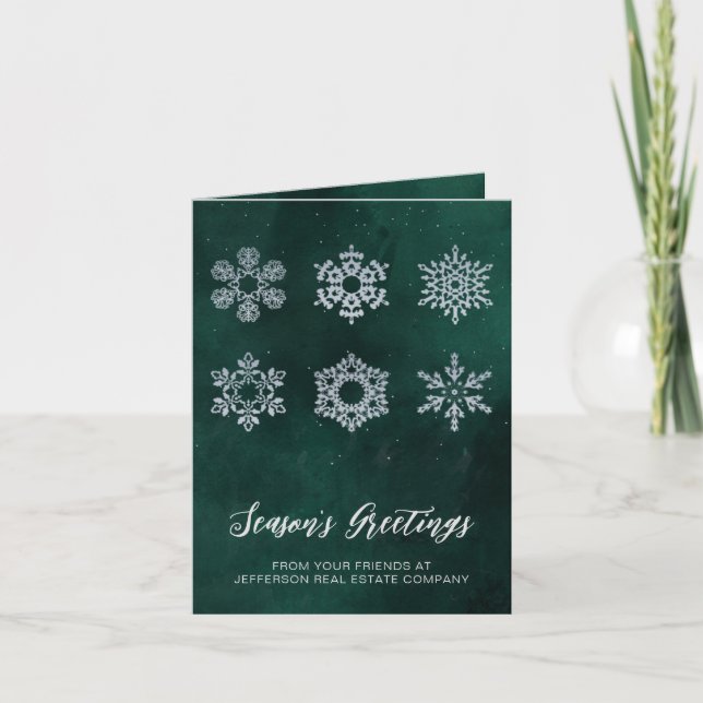 Cartes Pour Fêtes Annuelles Moderne Green Silver Snowflakes (Devant)