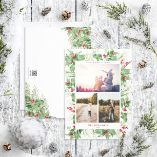 Cartes Pour Fêtes Annuelles Moderne Holly Berry Green 3 Photo