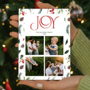 Cartes Pour Fêtes Annuelles Moderne Joy Red Berry Botanique 4 Photo Noël