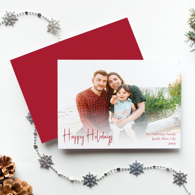 Cartes Pour Fêtes Annuelles Moderne Joyeuses Fêtes | Photo pleine rouge (Créateur téléchargé)
