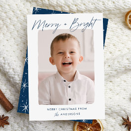 Cartes Pour Fêtes Annuelles Moderne Joyeux et Lumineux Navy Script Photo
