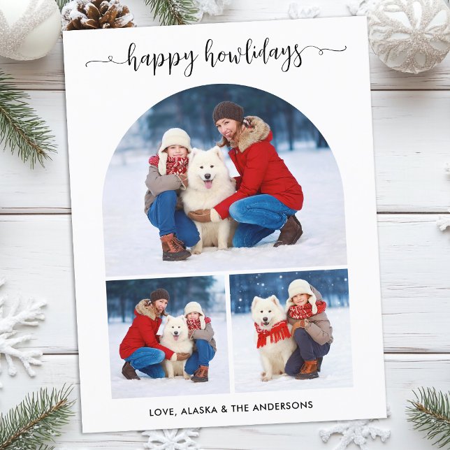 Cartes Pour Fêtes Annuelles Moderne Joyeux Howlidays Christmas Dog Arch 3 Phot (Créateur téléchargé)