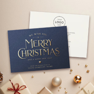 Cartes Pour Fêtes Annuelles Moderne Joyeux Noël Minimaliste Bleu Business