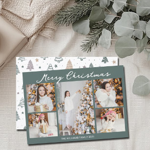 Cartes Pour Fêtes Annuelles Moderne Joyeux Noël Photo Collage Gris Vert