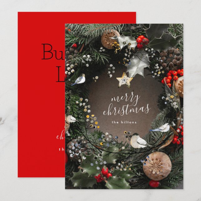 Cartes Pour Fêtes Annuelles Moderne Joyeux Noël Porte Wreath Entreprise (Devant / Derrière)