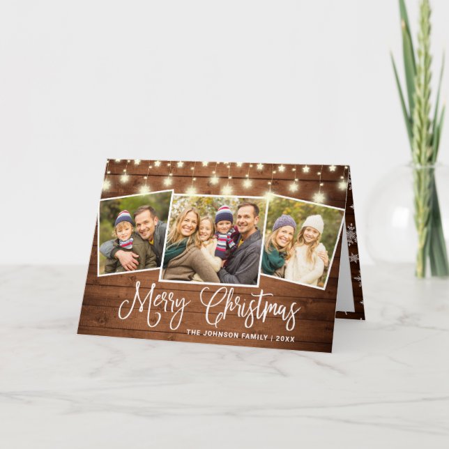 Cartes Pour Fêtes Annuelles Moderne Joyeux Noël Rustique 3 PHOTO Salutation (Devant)