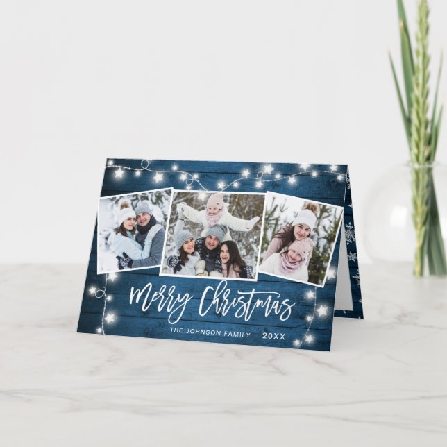 Cartes Pour Fêtes Annuelles Moderne Joyeux Noël Rustique 3 PHOTO Salutation (Devant)