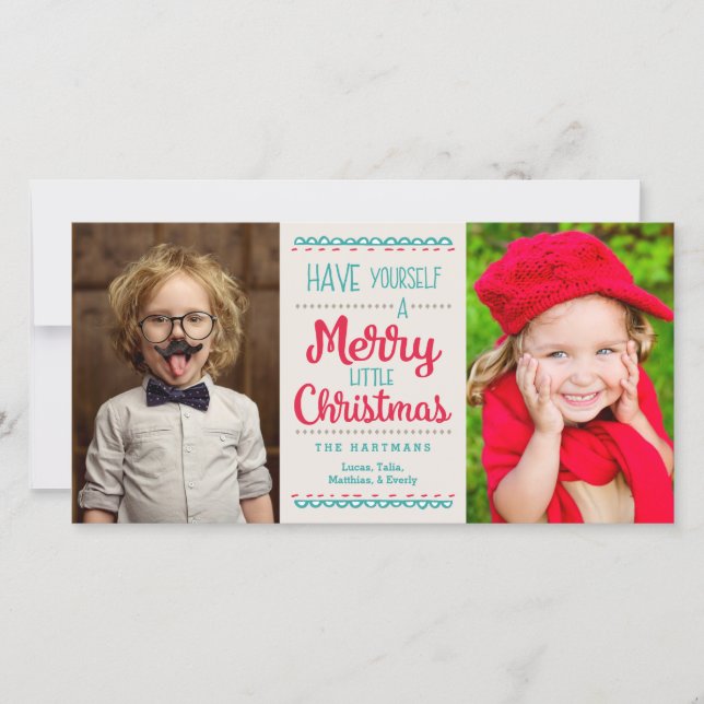 Cartes Pour Fêtes Annuelles Moderne Joyeux Petit Noël Deux photos Tan (Devant)