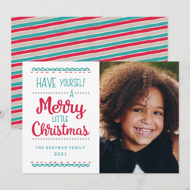 Cartes Pour Fêtes Annuelles Moderne Merry Little Christmas Cute Aqua Photo (Devant / Derrière)
