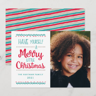 Cartes Pour Fêtes Annuelles Moderne Merry Little Christmas Cute Aqua Photo