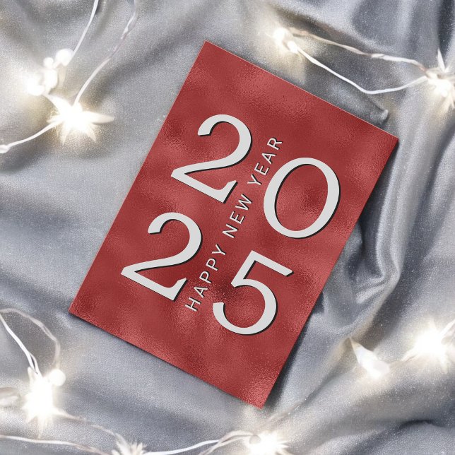 Cartes Pour Fêtes Annuelles Moderne Metallic Rouge et Argent Bonne Année (Créateur téléchargé)