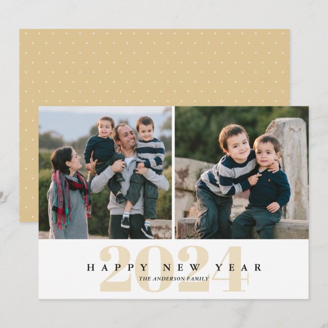 Cartes Pour Fêtes Annuelles Moderne Minimal Gold 2 Photo Bonne année (Devant / Derrière)