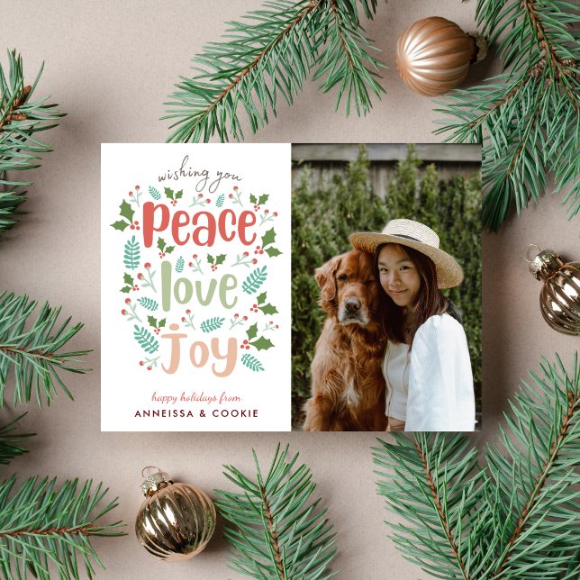 Cartes Pour Fêtes Annuelles Moderne minimal paix Amour Joie Chien Photo (Créateur téléchargé)