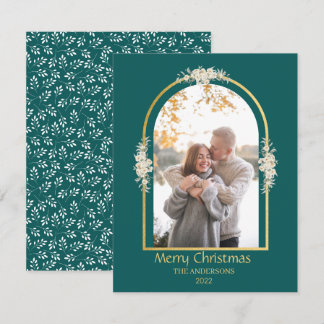 Cartes Pour Fêtes Annuelles Moderne Minimaliste Fleurie Arche Photo Vert