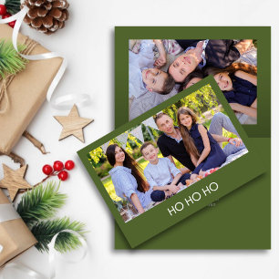 Cartes Pour Fêtes Annuelles Moderne Minimaliste Olive Verte "HO HO HO" Photo 
