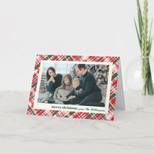 Cartes Pour Fêtes Annuelles Moderne Noël Carreaux Rouge Vert Photo Pliée