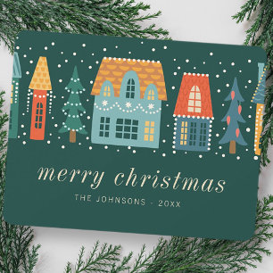 Cartes Pour Fêtes Annuelles Moderne Noël mignon hiver neige ville scène